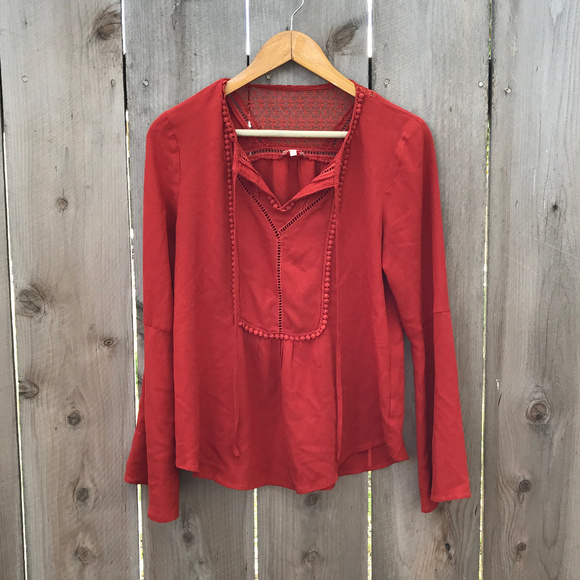 Pixley Tops - Pixley Stitch Fix Orange Bell Sleeve Boho Top